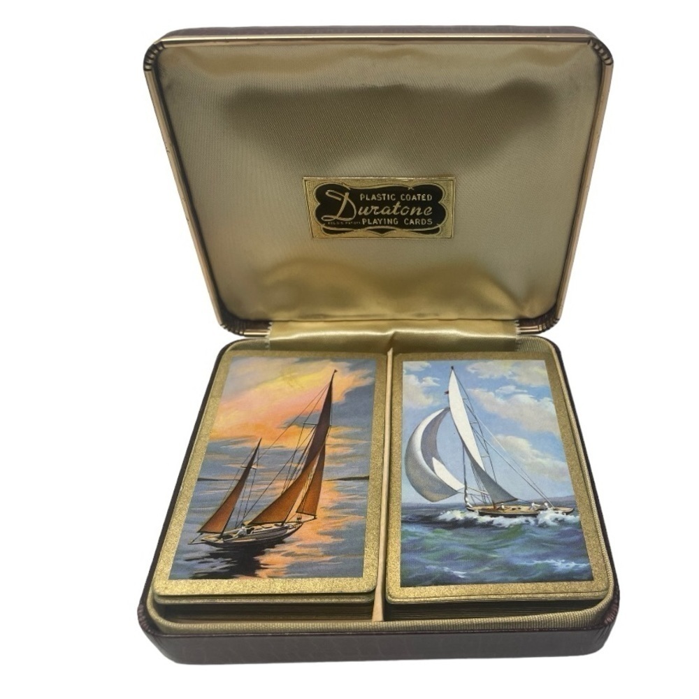 Vintage Duratone Plastic Coated Sail Boat Playing Cards